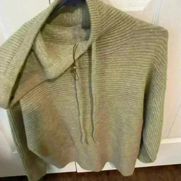 Calia Neutral Beige Ribbed Sweater Knit Hooded Pullover - Picture 7 of 9